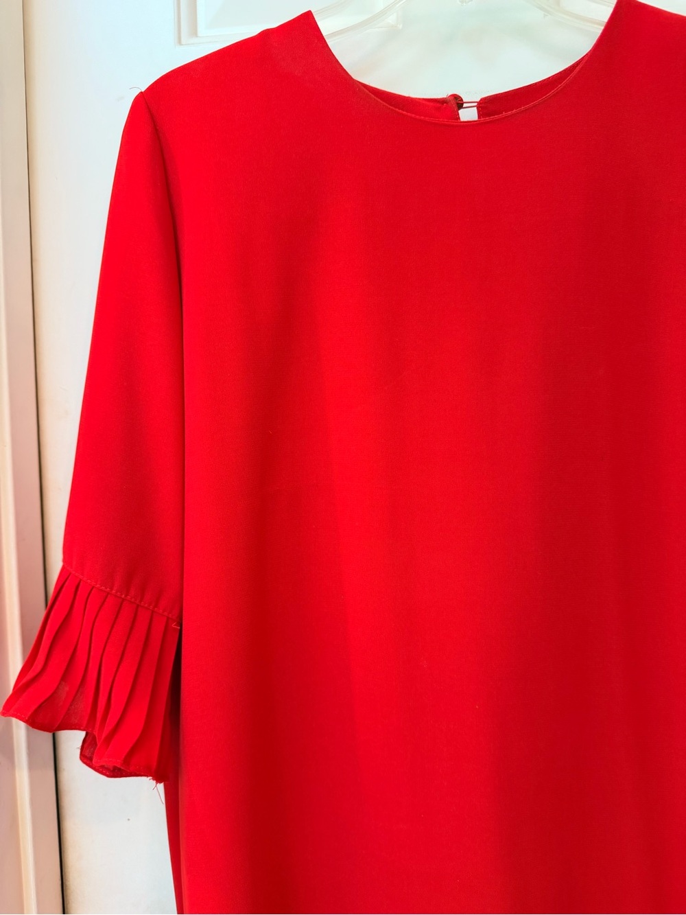 Red Ruffle Hem & 3/4 Length Sleeve Tunic / Shift Dress, Elegant Casual, Sz L - Picture 3 of 12